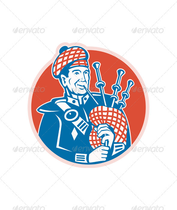 Scotsman Scottish Bagpiper Retro