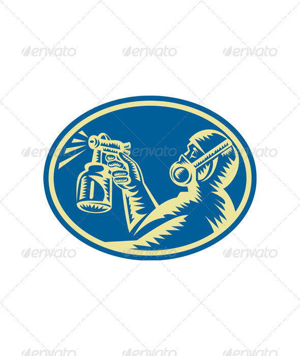 Spray Painter Spraying Gun Retro