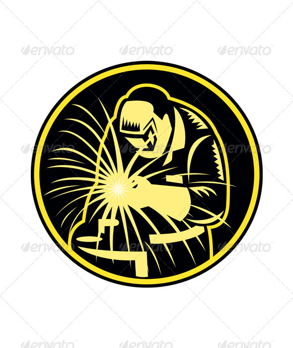 Welder With Welding Torch Visor Retro