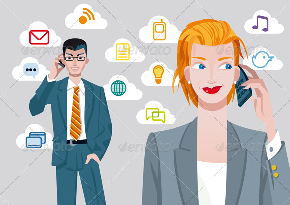Businesswoman and Businessman on Cellphones