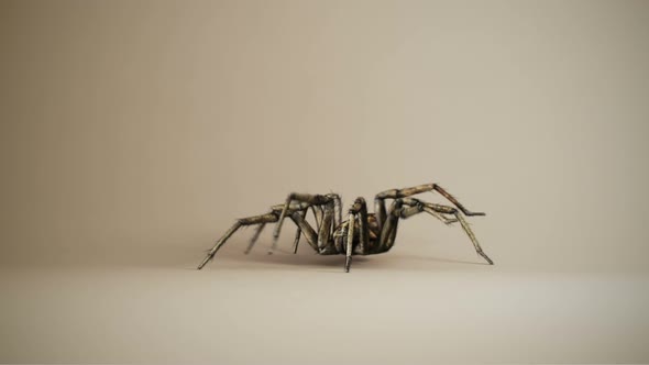 Big venomous spider crawling across the white wall. Spooky dangerous tarantula alt