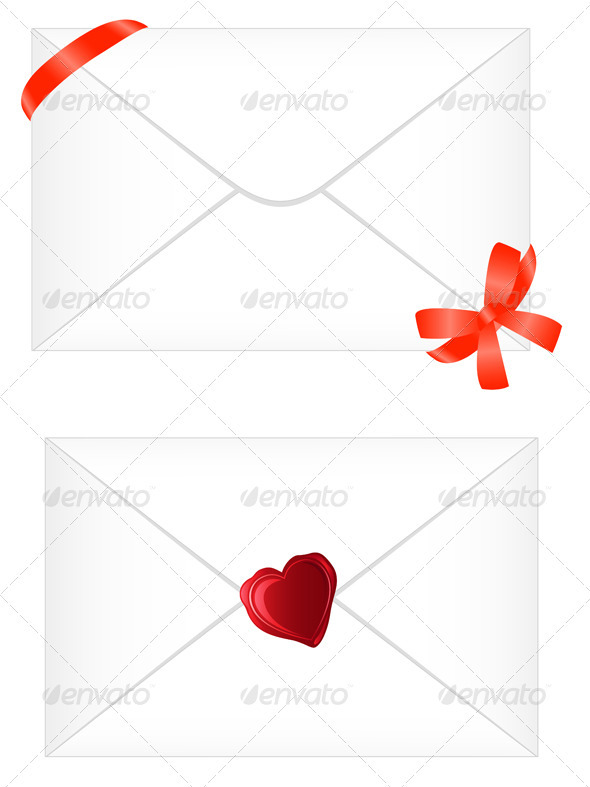 White Envelope with Red Ribbon and Seal - Valentines Seasons/Holidays