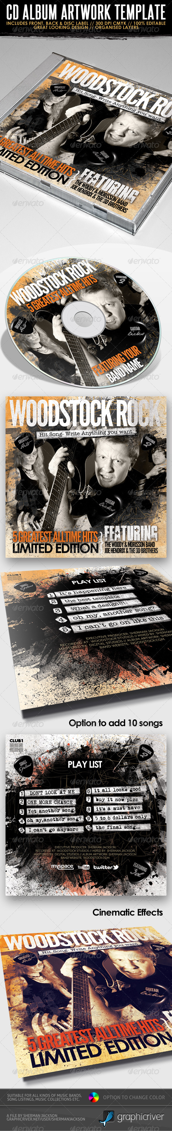 Woodstock Rock Compilation CD Artwork PSD - CD & DVD Artwork Print Templates
