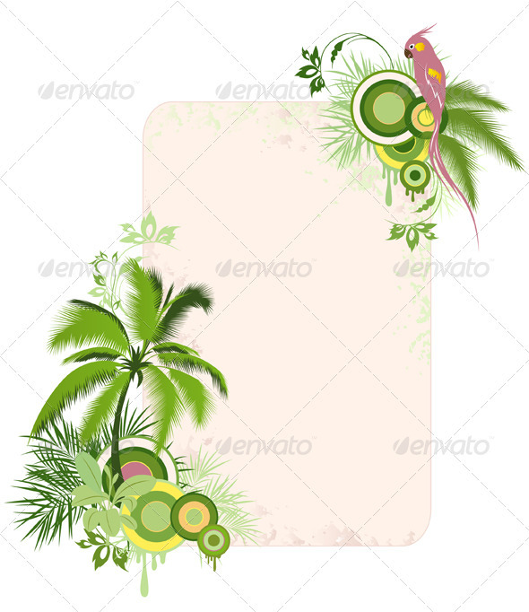 Floral Background with Palms and Parrot - Flowers & Plants Nature