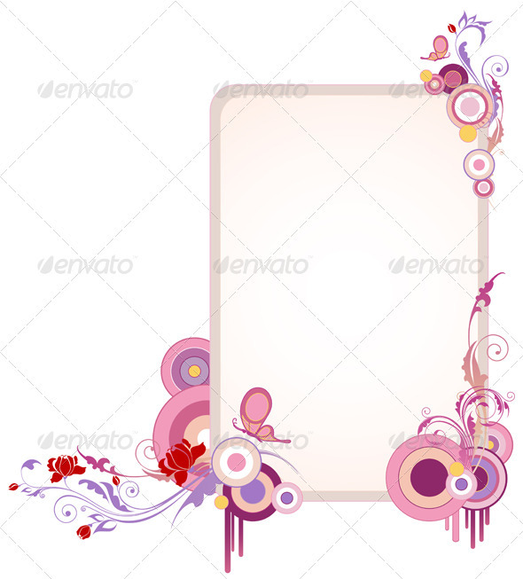 Banner with Floral Ornament and Butterfly - Backgrounds Decorative