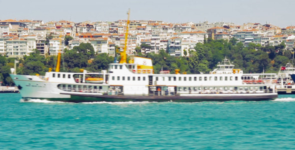 Istanbul Ferry Passing From Right To Left