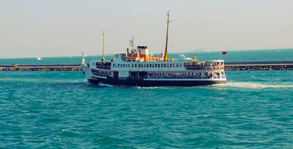 Istanbul Ferry Floating Away In Bosphorus