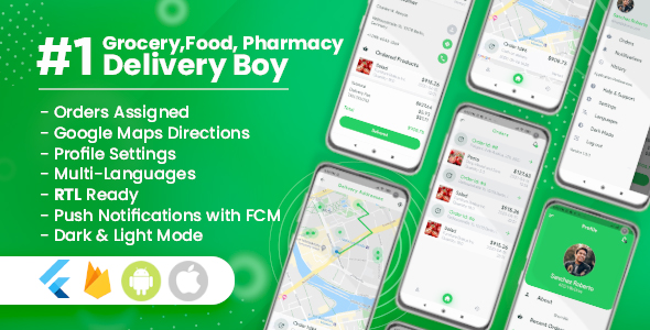 Delivery Boy for Groceries, Foods, Pharmacies, Stores Flutter App