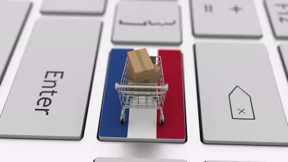 Shopping Cart on the Keyboard Key with Flag of the Netherlands alt