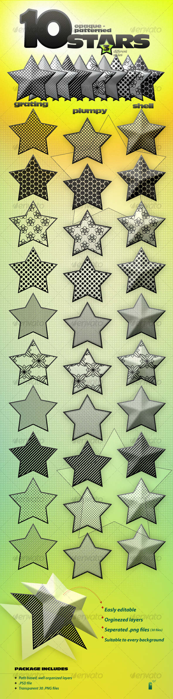 Opaque Stars With 10 Patterns and 3 styles - Miscellaneous Graphics