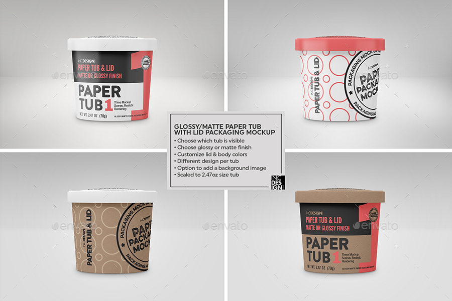 Glossy Or Matte Paper Tub With Lid Packaging Mockup By Incybautista