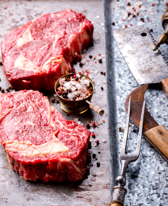 Raw Fresh Marbled Meat Beef Steak - Stock Photo - Images