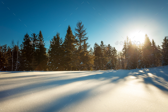 Mystical halo view at the ski slopes of mountain - Stock Photo - Images