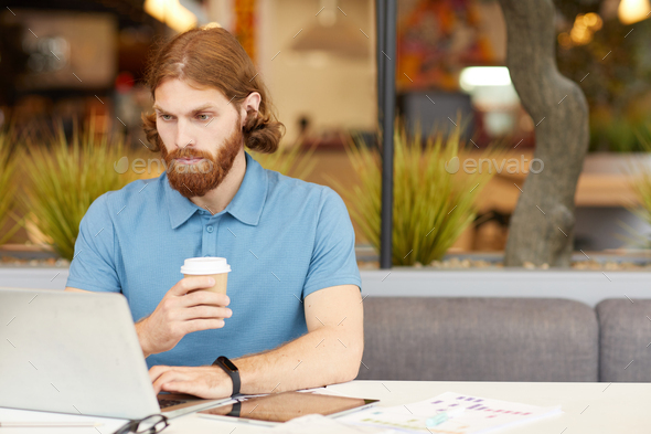 Businessman working in cafe - Stock Photo - Images