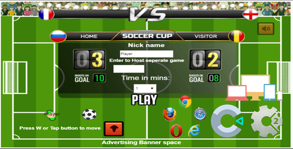 Soccer star Online Multiplayer, HTML5 game (Construct 2/ Construct 3) capx