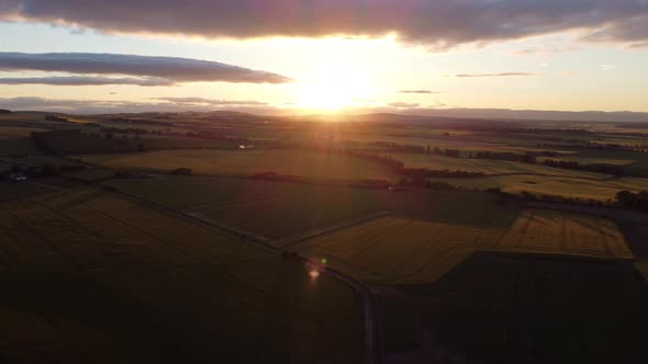 Drone Photography of Endless Green Fields at Sunset