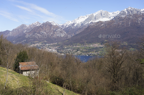 Winter Landscape Near Asso Italy With View Of Como Lake Stock Photo By Clodio