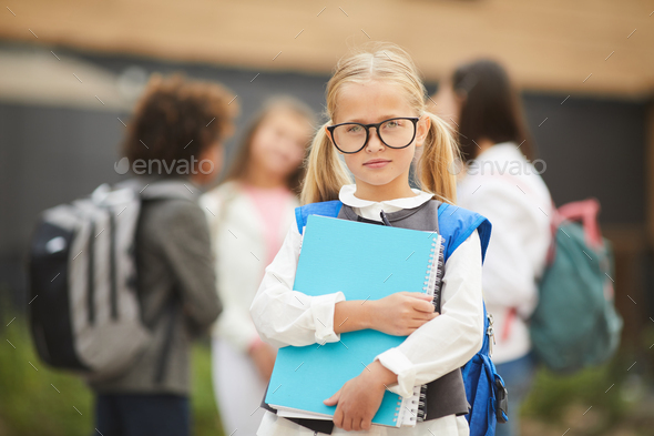 Little girl is going to school - Stock Photo - Images