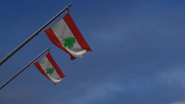 Lebanon Flags In The Blue Sky- 2K