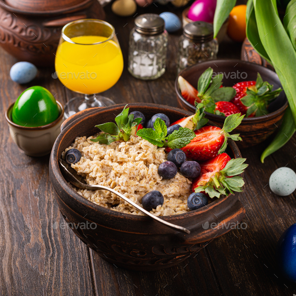 Homemade oatmeal granola with berries - Stock Photo - Images