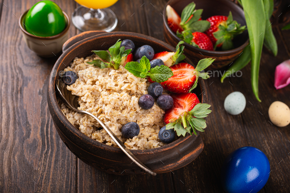 Homemade oatmeal granola with berries - Stock Photo - Images