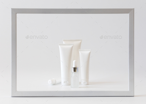 Cosmetics packaging .Plastic cosmetic of cream.Natural beauty spa product concept.Mock-up. - Stock Photo - Images