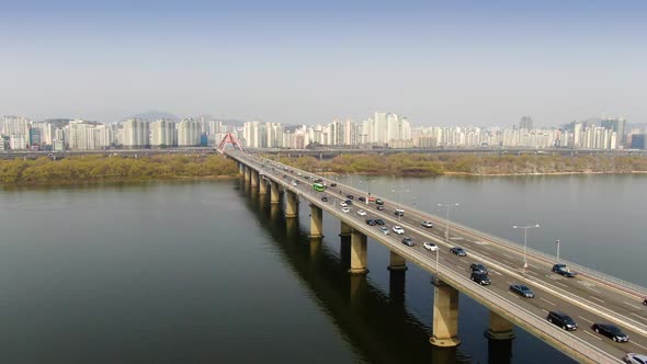 Seoul Sogang Bridge Traffic Drone