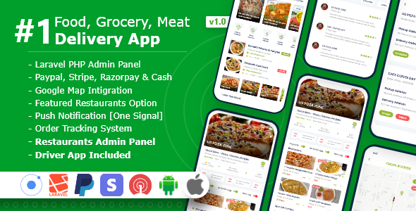 Food, Grocery, Meat Delivery Mobile App with Admin Panel