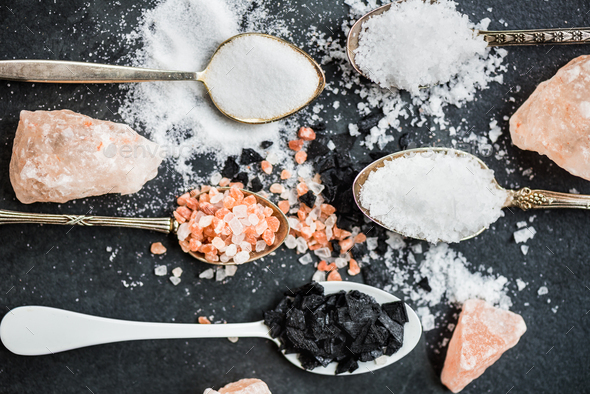 Different Kinds of Salts in Spoons - Stock Photo - Images
