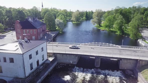 Beautiful Aerial Shot of the River in the City of Poltsamaa in Estonia