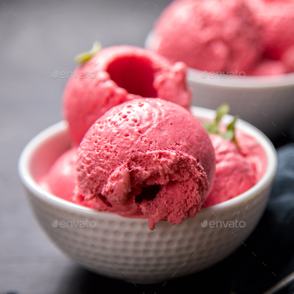 Ice cream Raspberry .Sorbet .Summer Dessert. - Stock Photo - Images