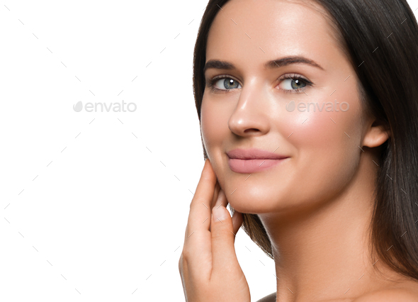 Beauty skin woman face healthy skin beautiful model close up face. Isolated on white. - Stock Photo - Images