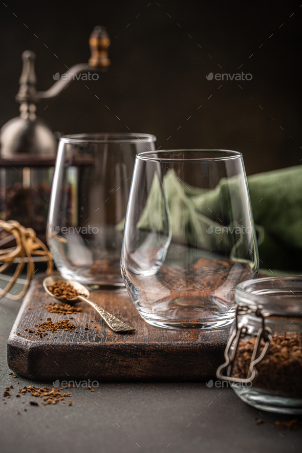 Dalgona coffee in glass cup - Stock Photo - Images
