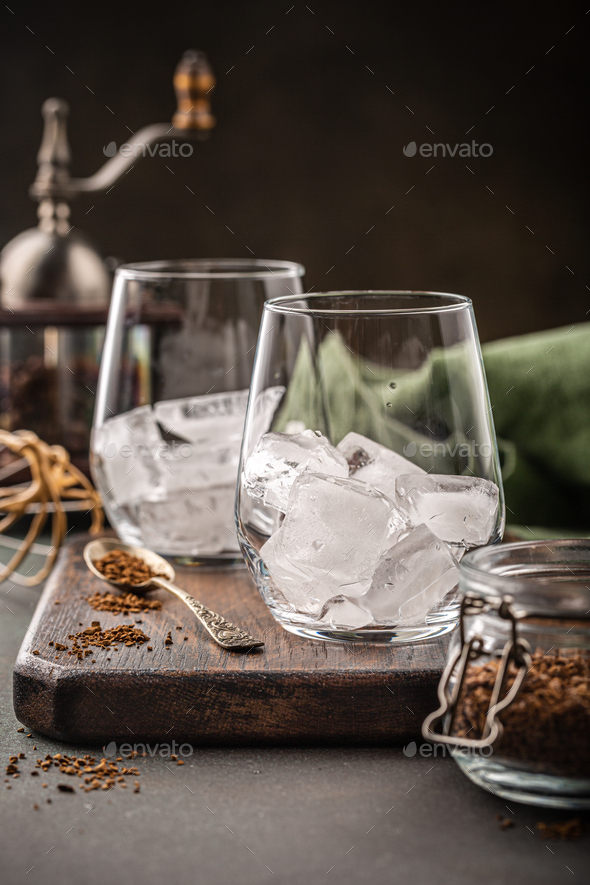 Dalgona coffee in glass cup - Stock Photo - Images