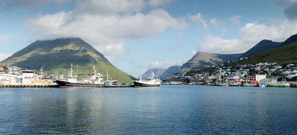 Breathtaking cityscape of Klaksvik town - Stock Photo - Images