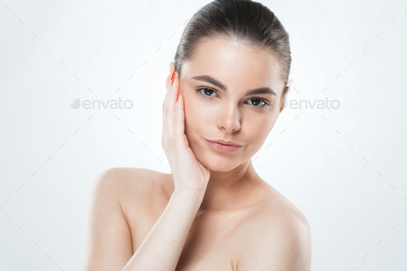Woman skin face , beautiful healthy skin care female portrait, clean face without makeup.
