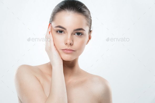 Woman skin face , beautiful healthy skin care female portrait, clean face without makeup. - Stock Photo - Images