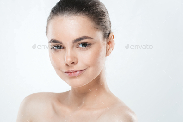 Woman skin face , beautiful healthy skin care female portrait, clean face without makeup.