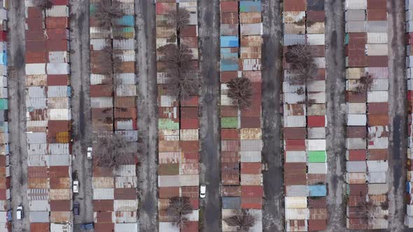 Car garage. Car garages on the background of buildings.  alt