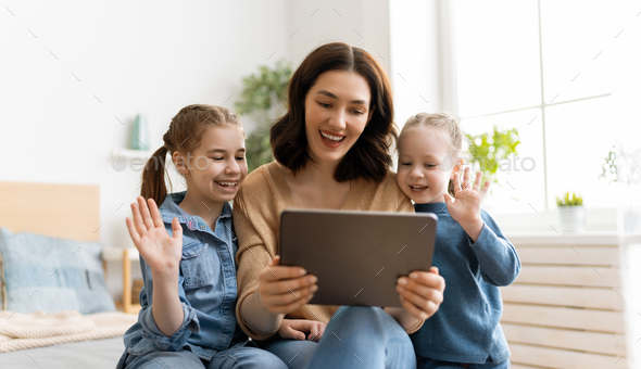 family are talking with friends - Stock Photo - Images