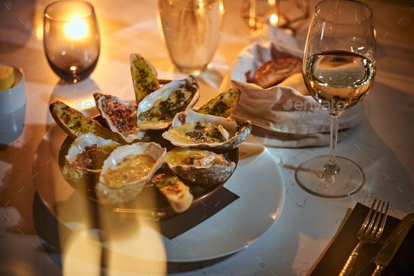 Rich and luxury dinner in a restaurant, close up - Stock Photo - Images