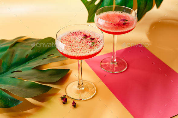 Pink Raspberry Cocktail in drink glass - Stock Photo - Images