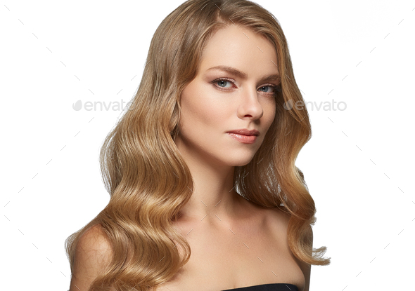 Blonde woman beauty make up natural beautiful female portrait - Stock Photo - Images