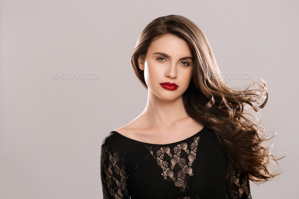 Beauty hairstyle woman long brunette hair beauty - Stock Photo - Images