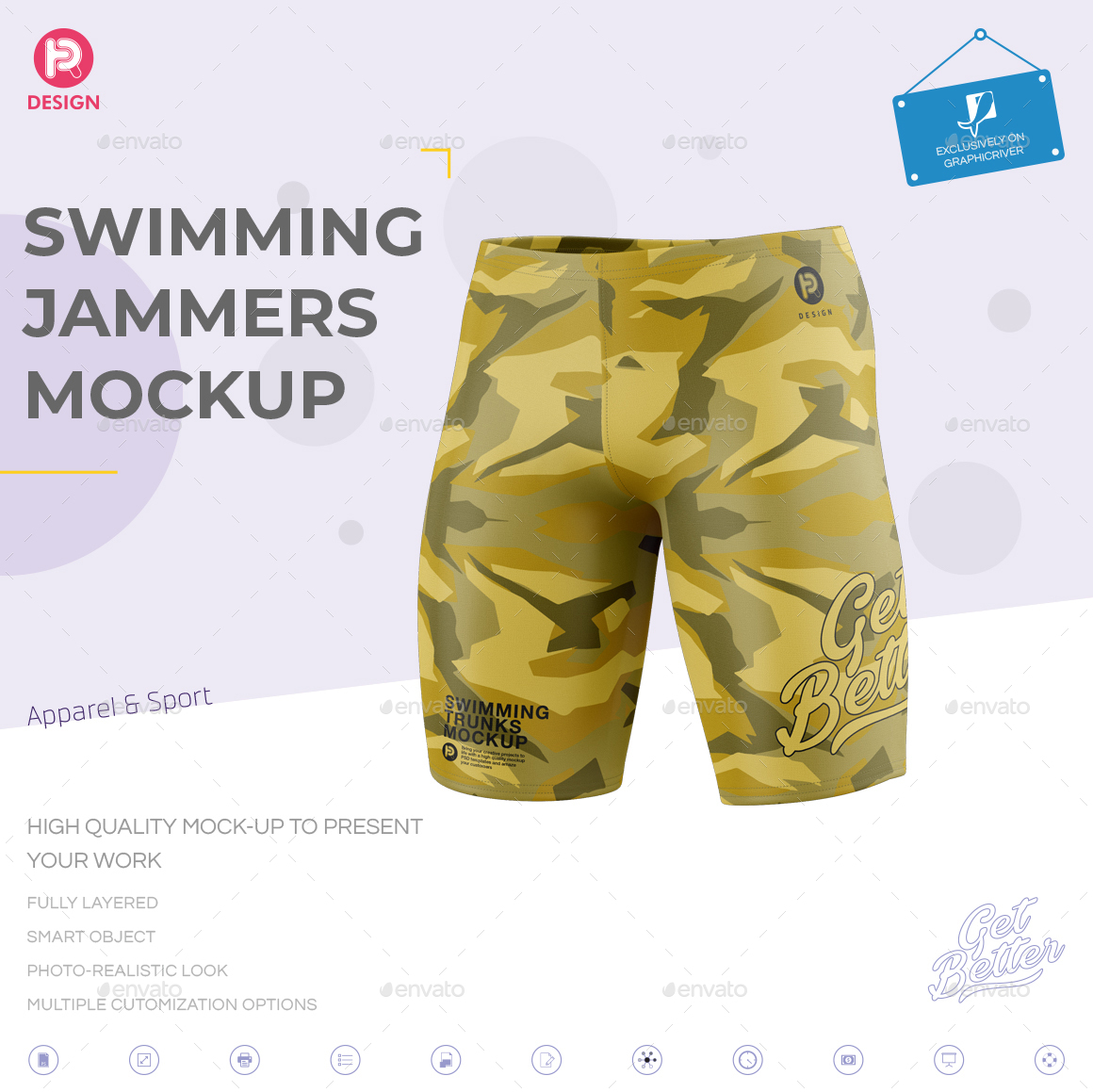 Men’s Swimming Jammers Mockup by TRDesignme | GraphicRiver