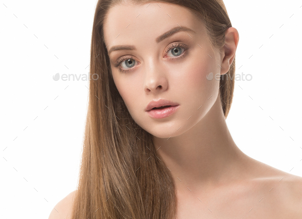 Beautiful female young model healthy skin face - Stock Photo - Images