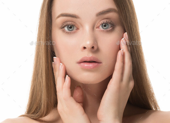 Beautiful female young model healthy skin face - Stock Photo - Images