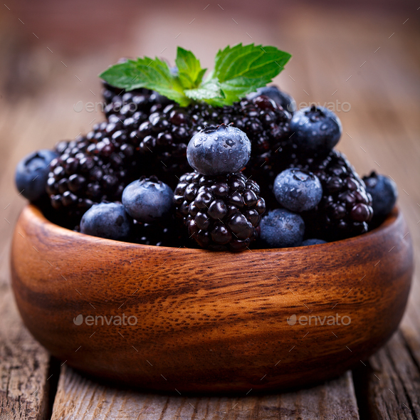 Blackberry and Blueberry .Fresh Berry.Food or Healthy diet - Stock Photo - Images