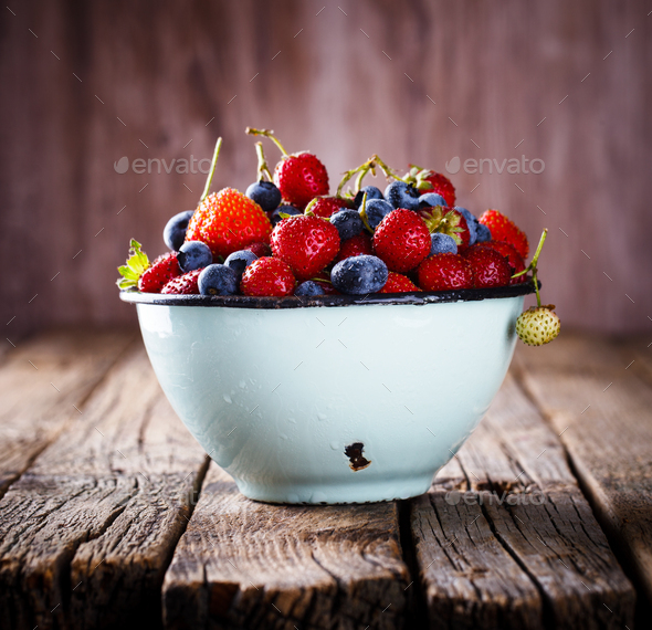 Fresh Strawberries and Blueberries.Food or Healthy diet concept. - Stock Photo - Images
