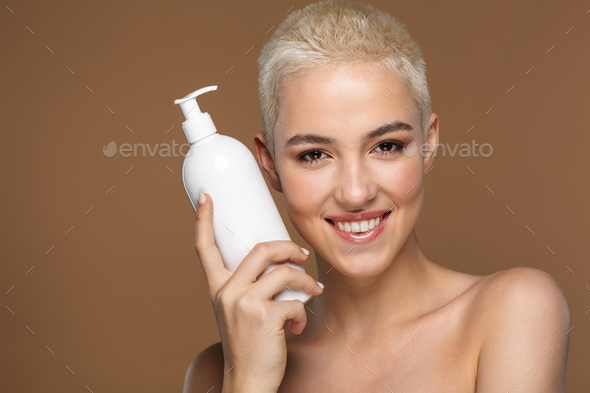 Close up beauty portrait of an attractive young blonde woman - Stock Photo - Images